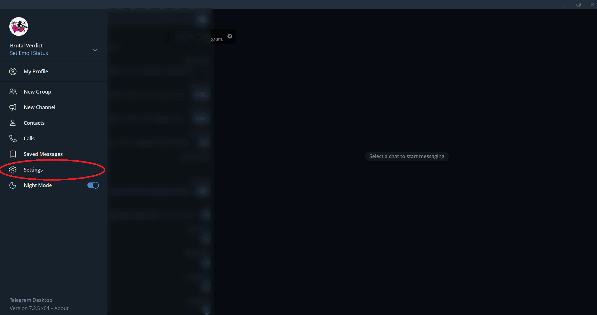 Telegram Desktop: Open Settings