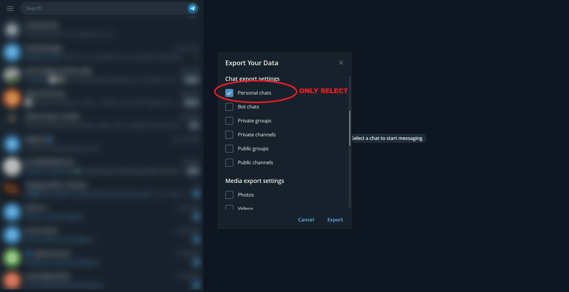 Telegram Desktop: Select Personal chats only
